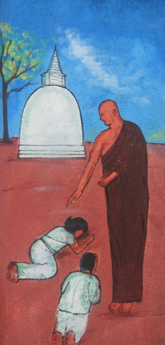 Преклонение перед монахом. Настенная агитационная живопись в Шри Ланке. Коломбо. Фото Лимарева В.Н.